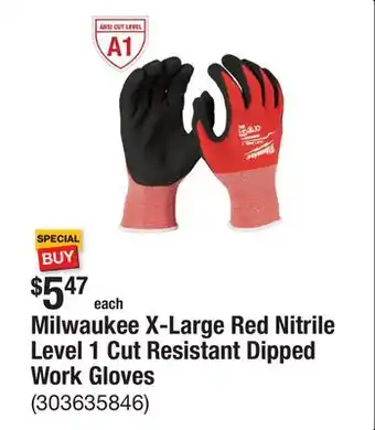 The Home Depot Milwaukee X-Large Red Nitrile Level 1 Cut Resistant Dipped Work Gloves offer