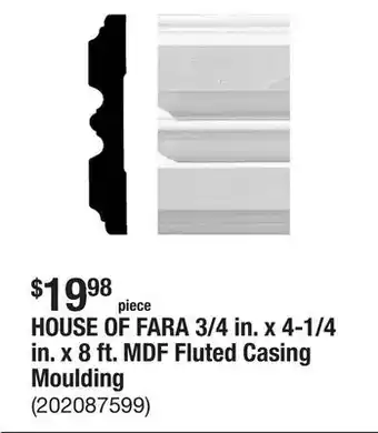The Home Depot HOUSE OF FARA 3/4 in. x 4-1/4 in. x 8 ft. MDF Fluted Casing Moulding offer
