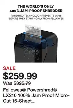 Office Depot Fellowes Powershred LX210 100% Jam Proof Micro-Cut 16-Sheet Shredder, Black 5015201 offer