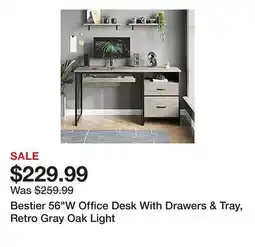 Office Depot Bestier 56W Office Desk With Drawers & Tray, Retro Gray Oak Light offer