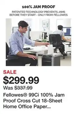 Office Depot Fellowes 99Ci 100% Jam Proof Cross Cut 18-Sheet Home Office Paper Shredder with SafeSense , Black offer
