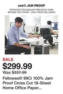 Office Depot Fellowes 99Ci 100% Jam Proof Cross Cut 18-Sheet Home Office Paper Shredder with SafeSense , Black offer