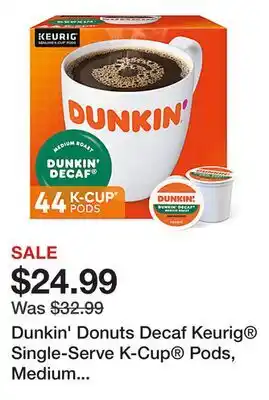 Office Depot Dunkin' Donuts Decaf Keurig Single-Serve K-Cup Pods, Medium Roast, Box of 44 K-Cup Pods offer