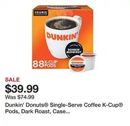 Office Depot Dunkin' Donuts Single-Serve Coffee K-Cup Pods, Dark Roast, Case Of 88 K-Cup Pods offer