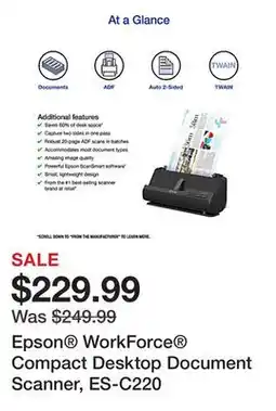 Office Depot Epson WorkForce Compact Desktop Document Scanner, ES-C220 offer
