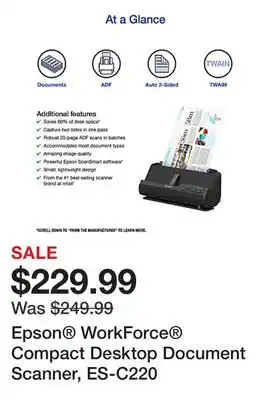 Office Depot Epson WorkForce Compact Desktop Document Scanner, ES-C220 offer