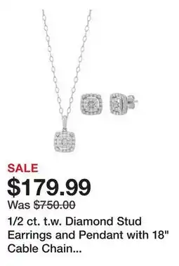 Belk 1/2 ct. t.w. Diamond Stud Earrings and Pendant with 18 Cable Chain in Sterling Silver offer