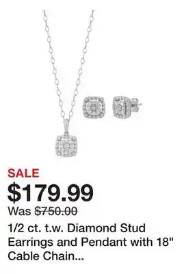 Belk 1/2 ct. t.w. Diamond Stud Earrings and Pendant with 18 Cable Chain in Sterling Silver offer