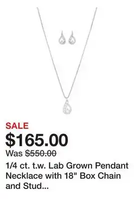 Belk 1/4 ct. t.w. Lab Grown Pendant Necklace with 18 Box Chain and Stud Earrings Set in Sterling Silver offer