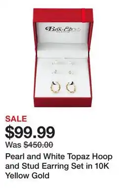 Belk Pearl and White Topaz Hoop and Stud Earring Set in 10K Yellow Gold offer