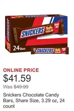 Costco Snickers Chocolate Candy Bars, Share Size, 3.29 oz, 24 count offer