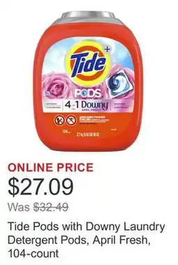 Costco Tide Pods with Downy Laundry Detergent Pods, April Fresh, 104-count offer