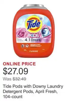 Costco Tide Pods with Downy Laundry Detergent Pods, April Fresh, 104-count offer