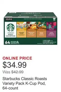 Costco Starbucks Classic Roasts Variety Pack K-Cup Pod, 64-count offer