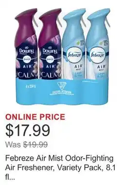 Costco Febreze Air Mist Odor-Fighting Air Freshener, Variety Pack, 8.1 fl oz, 4-count offer