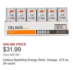 Costco Celsius Sparkling Energy Drink, Orange, 12 fl oz, 24-count offer