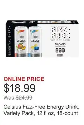 Costco Celsius Fizz-Free Energy Drink, Variety Pack, 12 fl oz, 18-count offer