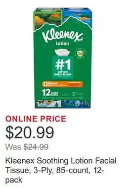 Costco Kleenex Soothing Lotion Facial Tissue, 3-Ply, 85-count, 12-pack offer