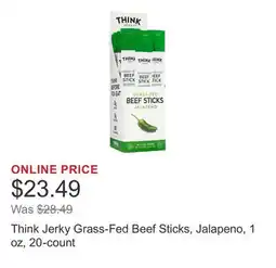 Costco Think Jerky Grass-Fed Beef Sticks, Jalapeno, 1 oz, 20-count offer