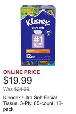 Costco Kleenex Ultra Soft Facial Tissue, 3-Ply, 85-count, 12-pack offer