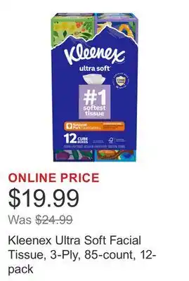Costco Kleenex Ultra Soft Facial Tissue, 3-Ply, 85-count, 12-pack offer