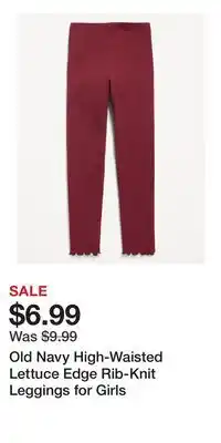 Old Navy Old Navy High-Waisted Lettuce Edge Rib-Knit Leggings for Girls offer