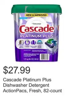 Costco Cascade Platinum Plus Dishwasher Detergent ActionPacs, Fresh, 82-count offer