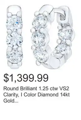 Costco Round Brilliant 1.25 ctw VS2 Clarity, I Color Diamond 14kt Gold Hoop Earrings offer