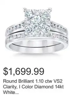 Costco Round Brilliant 1.10 ctw VS2 Clarity, I Color Diamond 14kt White Gold Wedding Set offer