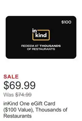 Costco inKind One eGift Card ($100 Value), Thousands of Restaurants offer