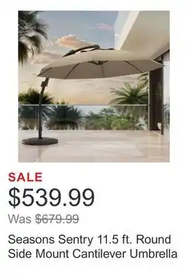 Costco Seasons Sentry 11.5 ft. Round Side Mount Cantilever Umbrella offer
