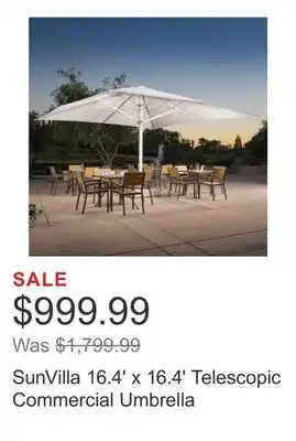 Costco SunVilla 16.4' x 16.4' Telescopic Commercial Umbrella offer