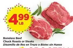 Food 4 Less Boneless Beef Chuck Roasts or Steaks offer