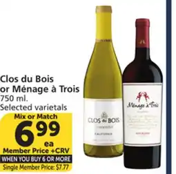 Vons Clos du Bois or Ménage à Trois offer