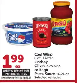 Vons Cool Whip 8 oz., Frozen Lindsay Olives 2.25-6 oz. or Ragù Pasta Sauce 16-24 oz offer