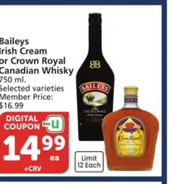 Vons Baileys Irish Cream or Crown Royal Canadian Whisky offer