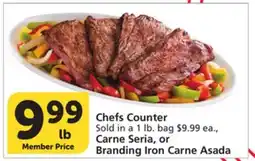 Vons Chefs Counter Sold in a 1 lb. bag $9.99 ea., Carne Seria, or Branding Iron Carne Asada offer