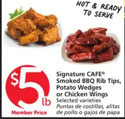 Vons Signature CAFE Smoked BBQ Rib Tips, Potato Wedges or Chicken Wings offer