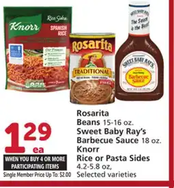 Vons Rosarita Beans 15-16 oz. Sweet Baby Ray's Barbecue Sauce 18 oz. Knorr Rice or Pasta Sides 4.2-5.8 oz offer