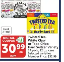 Vons Twisted Tea, White Claw or Topo Chico Hard Seltzer Variety offer