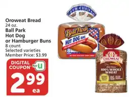 Vons Oroweat Bread 24 oz. Ball Park Hot Dog or Hamburger Buns 8 count offer