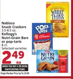 Vons Nabisco Snack Crackers 3.5-8.5 oz. Kellogg's Nutri-Grain Bars or pop-tarts 8 ct offer