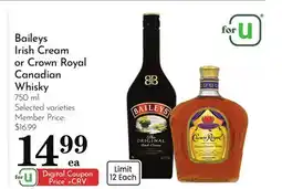 Pavilions Baileys Irish Cream or Crown Royal Canadian Whisky offer