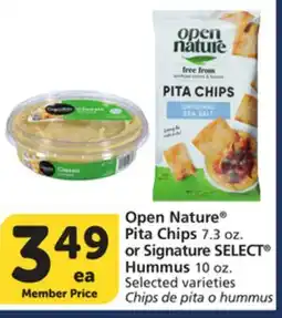 Albertsons Open Nature Pita Chips 7.3 oz. or Signature SELECT Hummus 10 oz offer