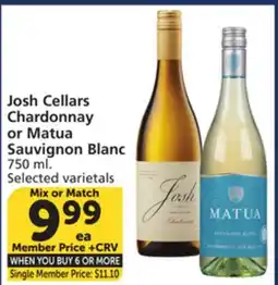 Albertsons Josh Cellars Chardonnay or Matua Sauvignon Blanc offer