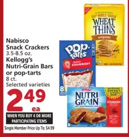 Albertsons Nabisco Snack Crackers 3.5-8.5 oz. Kellogg's Nutri-Grain Bars or pop-tarts 8 ct offer