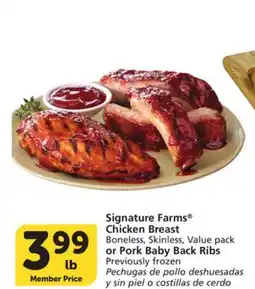 Albertsons Signature Farms Chicken Breast Boneless, Skinless, Value pack or Pork Baby Back Ribs offer
