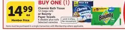 Albertsons Charmin Bath Tissue 12 mega rolls or Bounty Paper Towels 6 double plus rolls offer