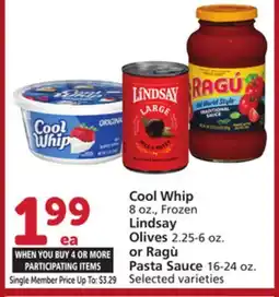 Albertsons Cool Whip 8 oz., Frozen Lindsay Olives 2.25-6 oz. or Ragù Pasta Sauce 16-24 oz offer