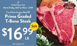 Fresh Thyme Certified Angus Beef Prime Graded T-Bone Steak offer